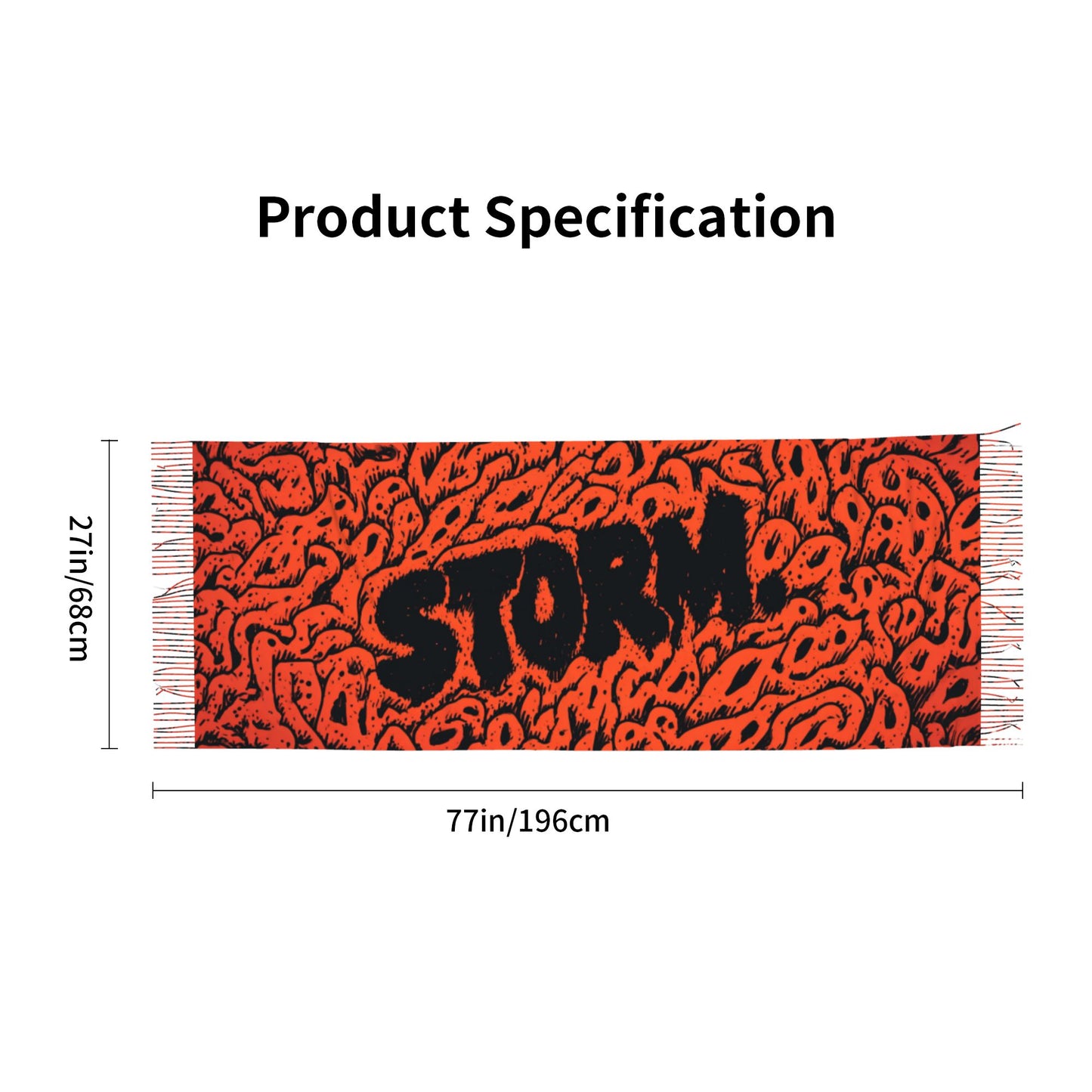 Trendy “STORM” Letter Pattern Imitation Cashmere Warm Fringed Scarf (77in×27in)