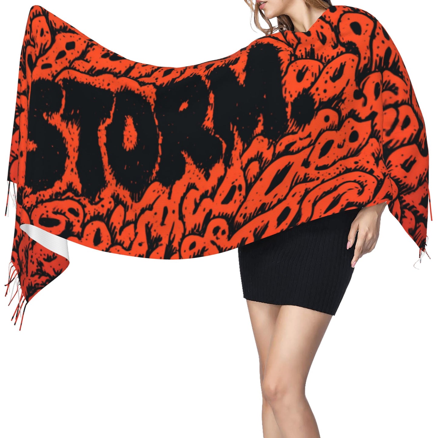 Trendy “STORM” Letter Pattern Imitation Cashmere Warm Fringed Scarf (77in×27in)