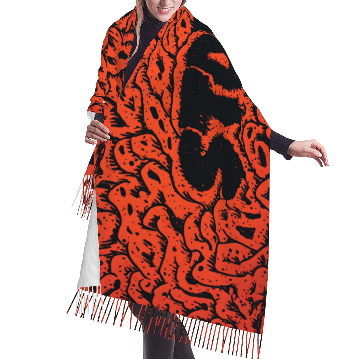 Trendy “STORM” Letter Pattern Imitation Cashmere Warm Fringed Scarf (77in×27in)