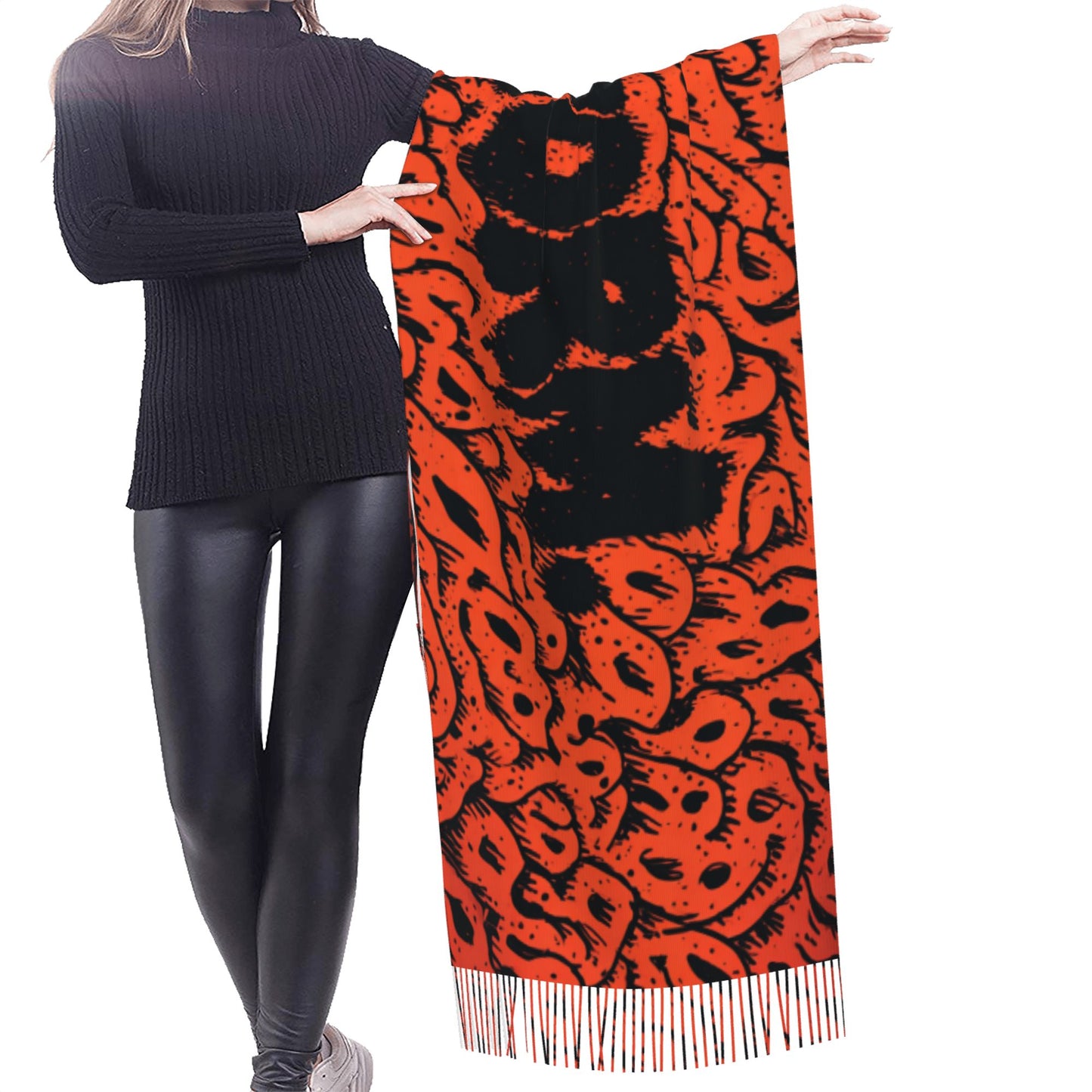 Trendy “STORM” Letter Pattern Imitation Cashmere Warm Fringed Scarf (77in×27in)