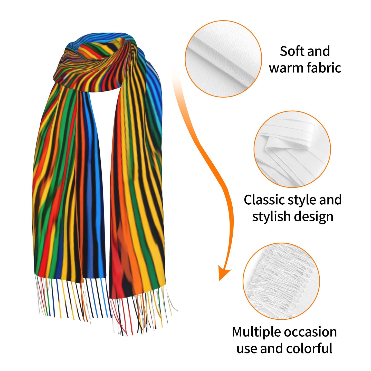 Colorful Gradient Stripe Imitation Cashmere Warm Fringed Scarf (77in×27in)