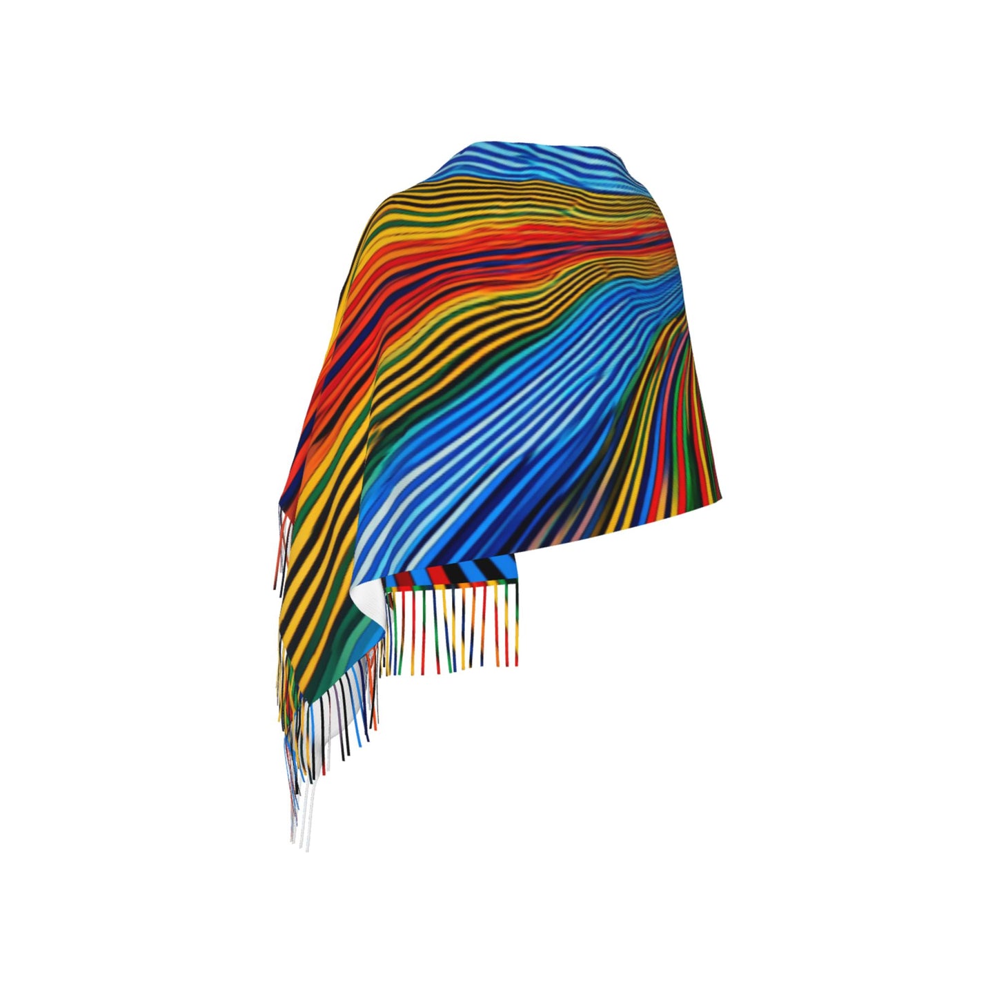 Colorful Gradient Stripe Imitation Cashmere Warm Fringed Scarf (77in×27in)