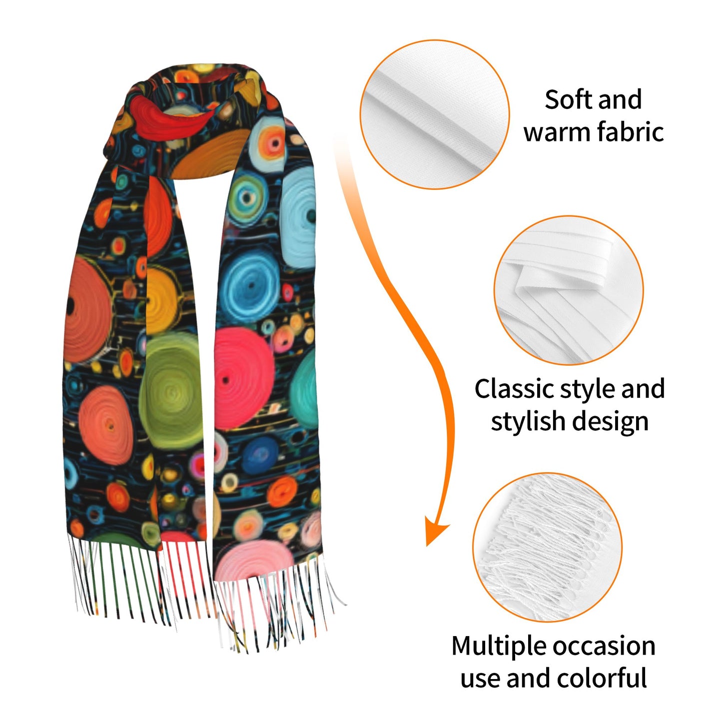 Colorful Polka Dot Art Imitation Cashmere Warm Fringed Scarf (77in×27in)
