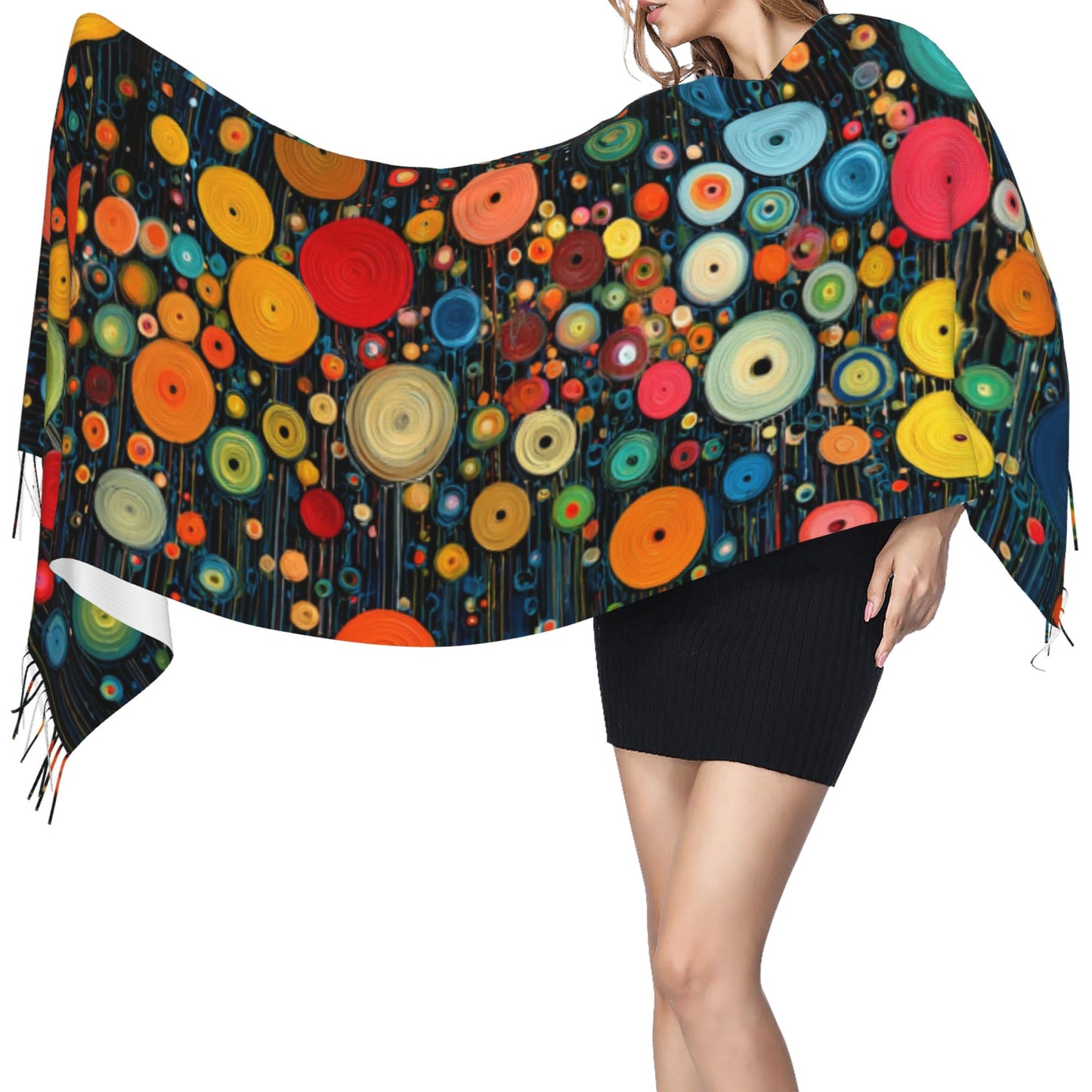 Colorful Polka Dot Art Imitation Cashmere Warm Fringed Scarf (77in×27in)