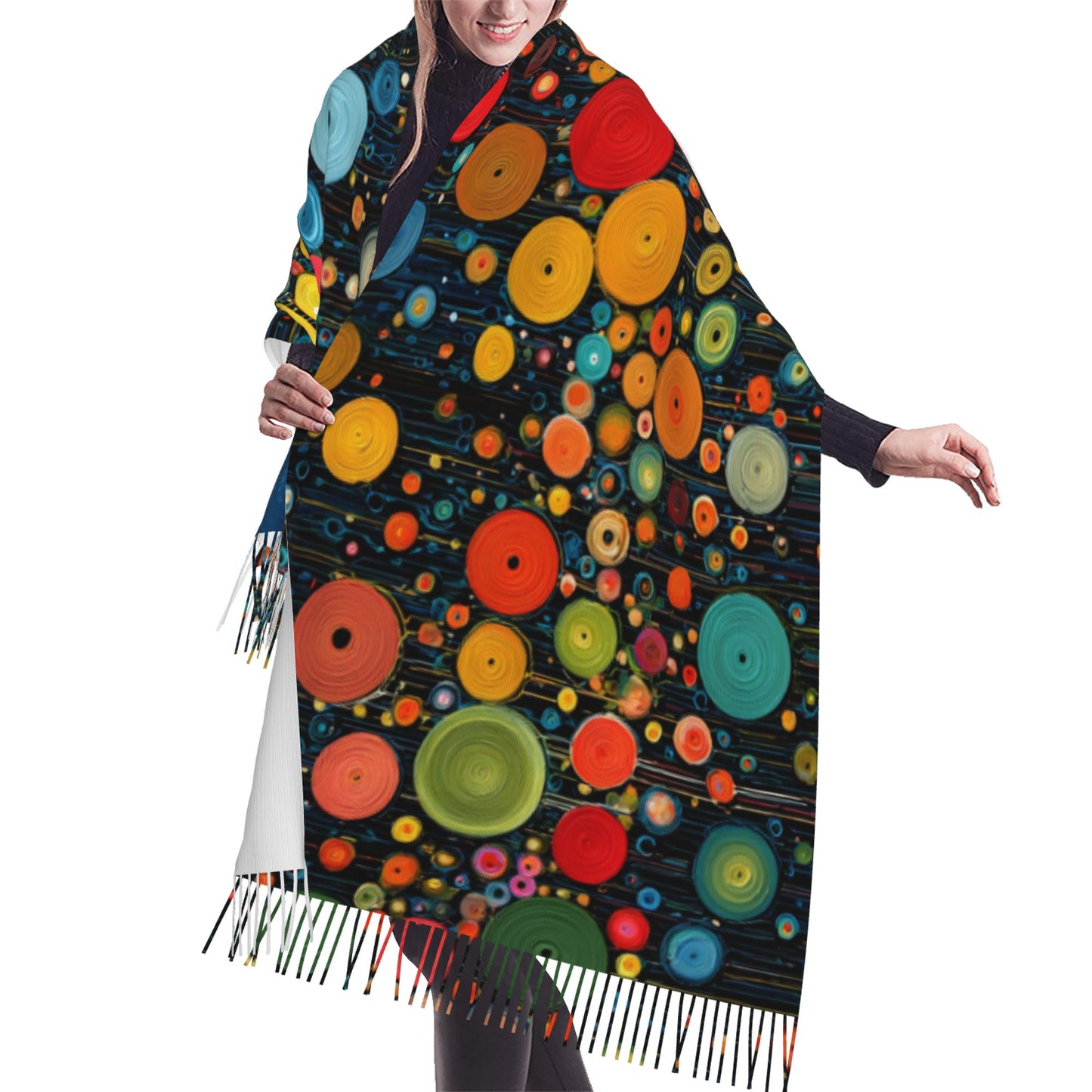 Colorful Polka Dot Art Imitation Cashmere Warm Fringed Scarf (77in×27in)