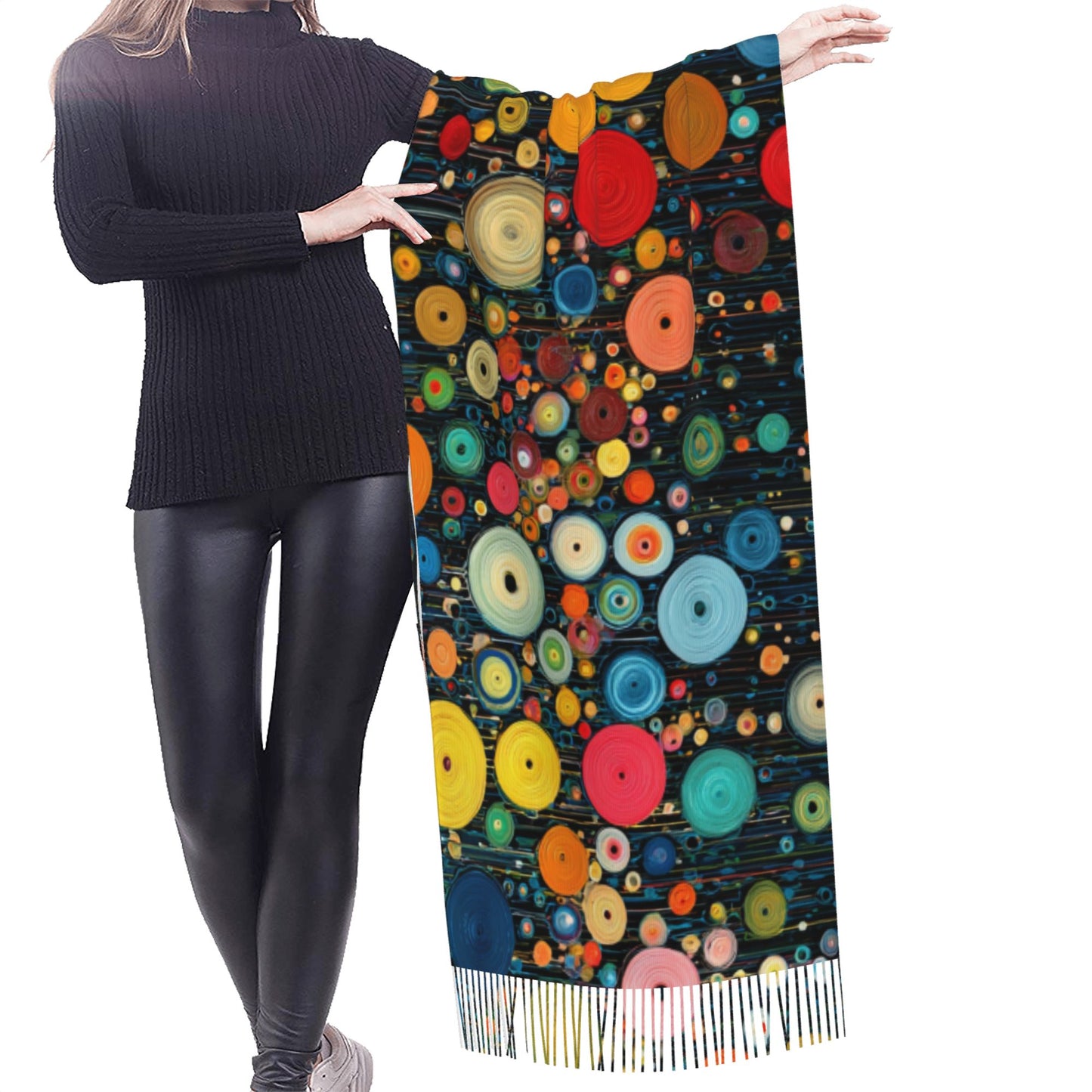 Colorful Polka Dot Art Imitation Cashmere Warm Fringed Scarf (77in×27in)