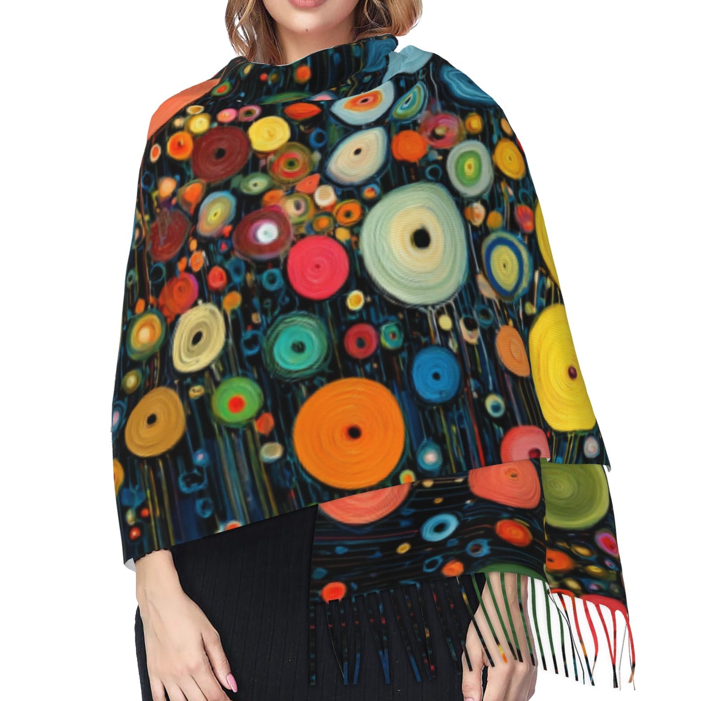 Colorful Polka Dot Art Imitation Cashmere Warm Fringed Scarf (77in×27in)
