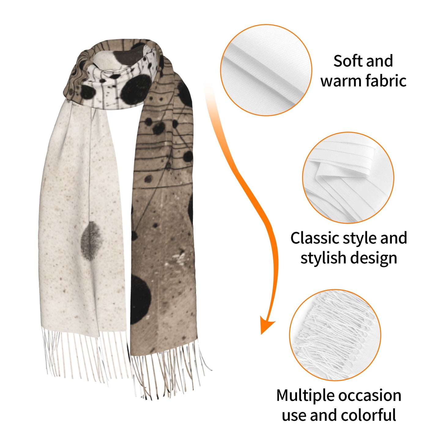 Artistic Polka Dot Contrast Color Imitation Cashmere Warm Fringed Scarf (77in×27in)