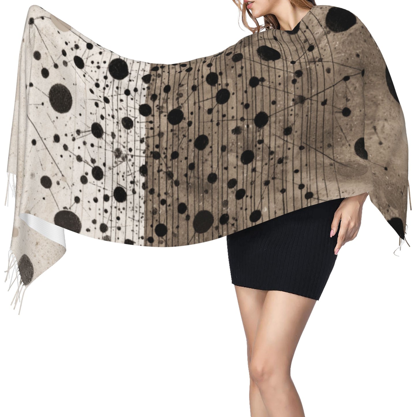 Artistic Polka Dot Contrast Color Imitation Cashmere Warm Fringed Scarf (77in×27in)