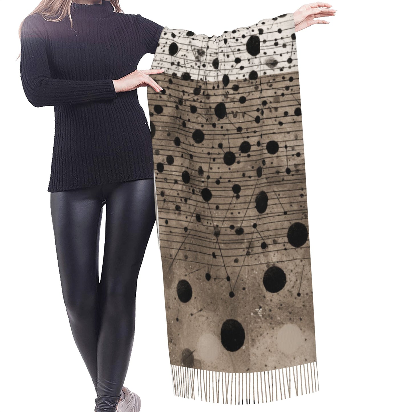 Artistic Polka Dot Contrast Color Imitation Cashmere Warm Fringed Scarf (77in×27in)