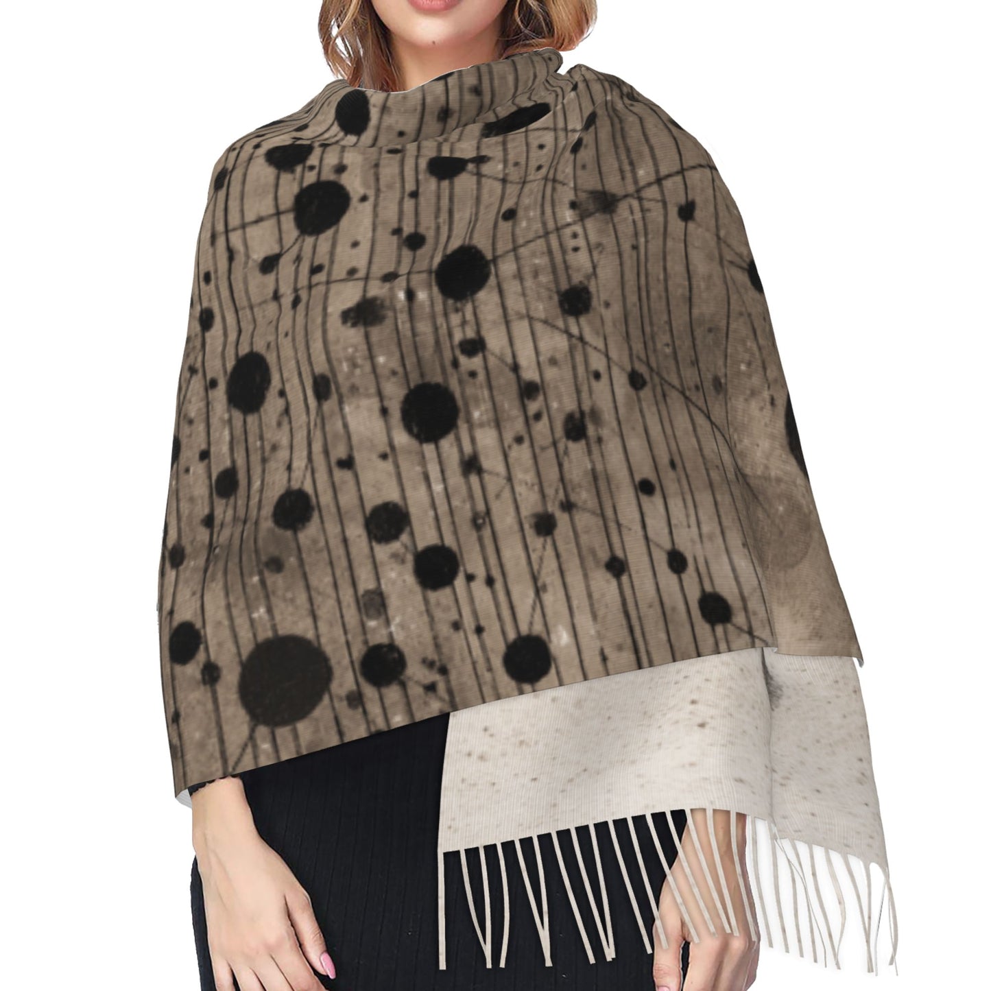 Artistic Polka Dot Contrast Color Imitation Cashmere Warm Fringed Scarf (77in×27in)