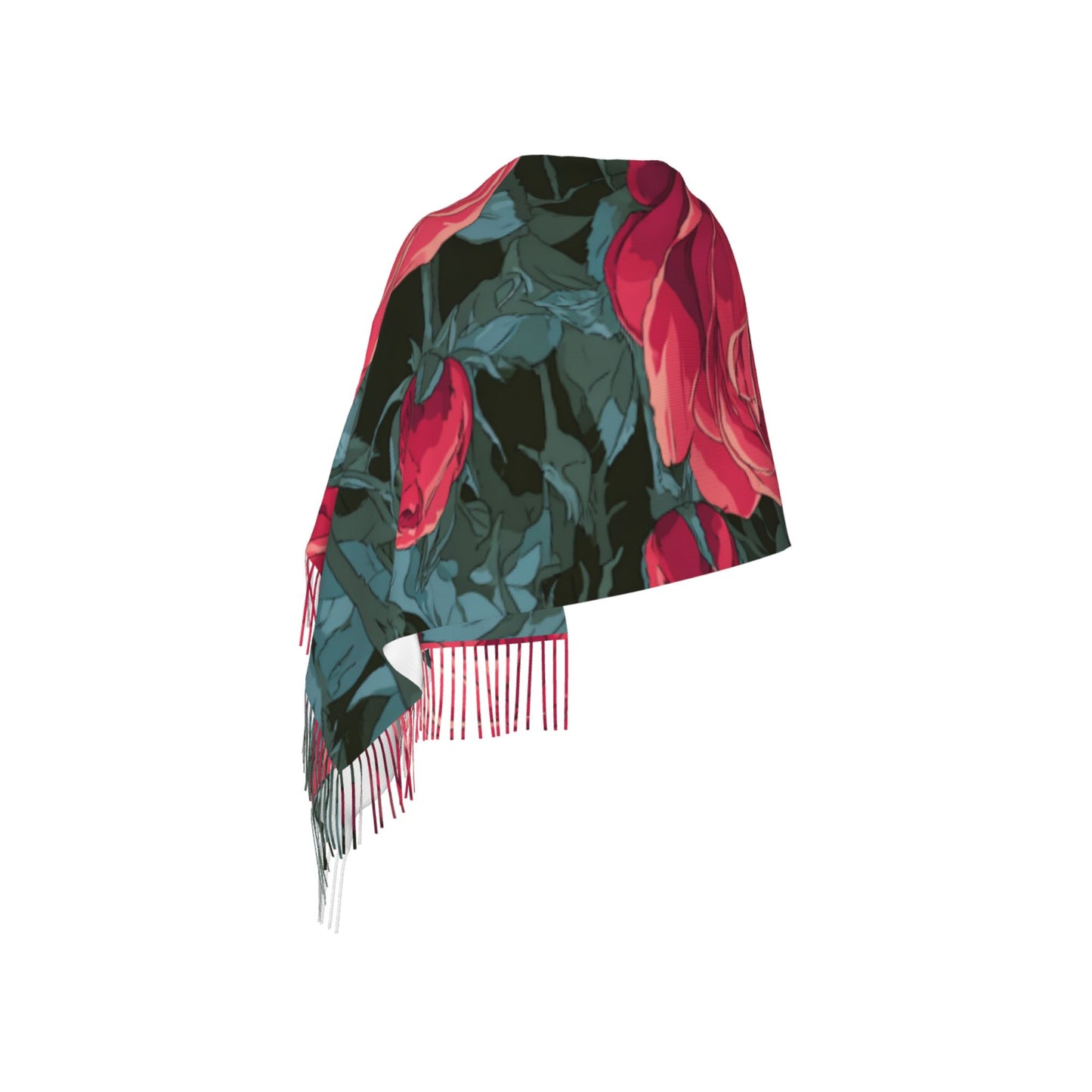 Rose and Butterfly Printed Imitation Cashmere Warm Fringed Scarf (77in×27in)
