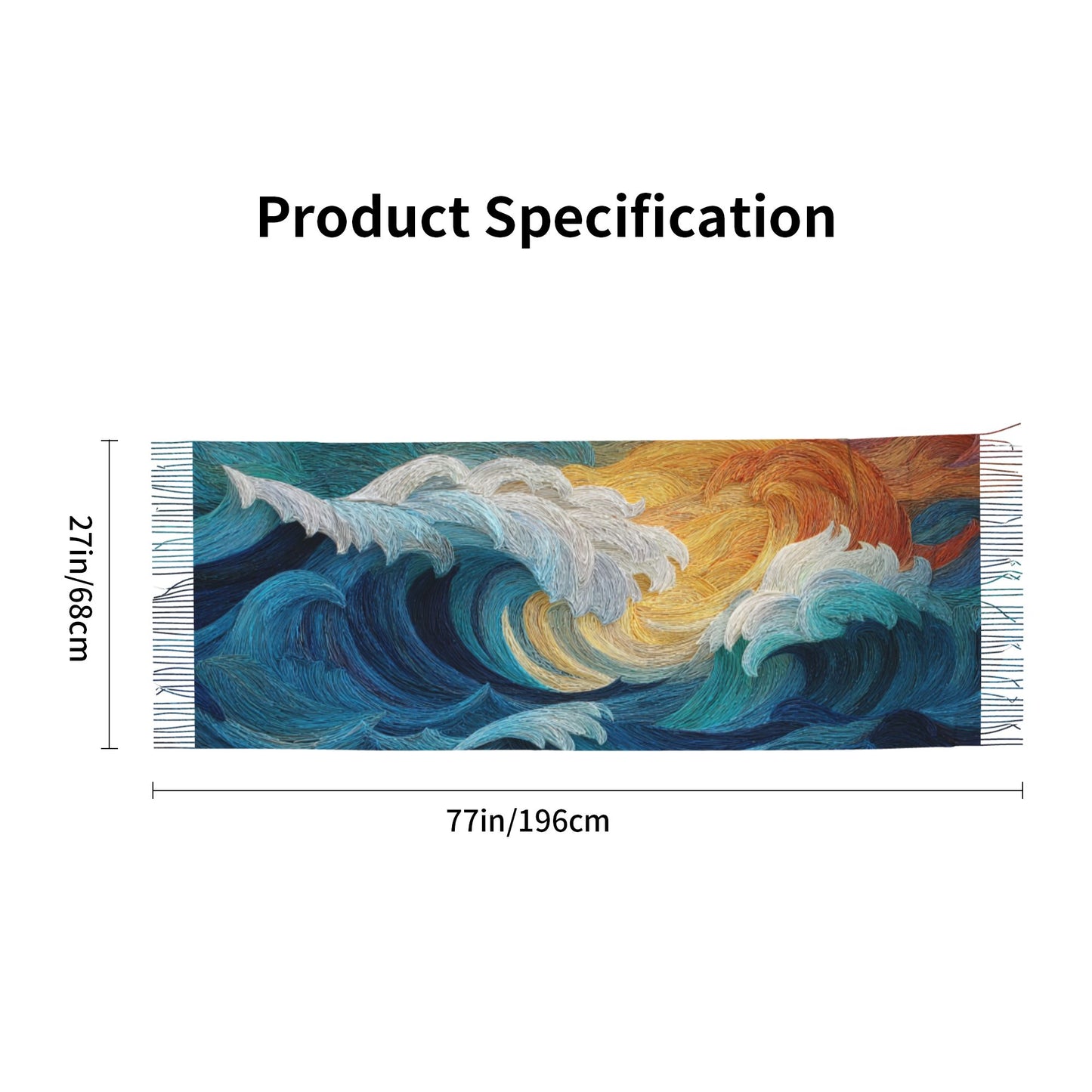 Sea Wave Art Imitation Cashmere Warm Fringed Scarf (77in×27in)