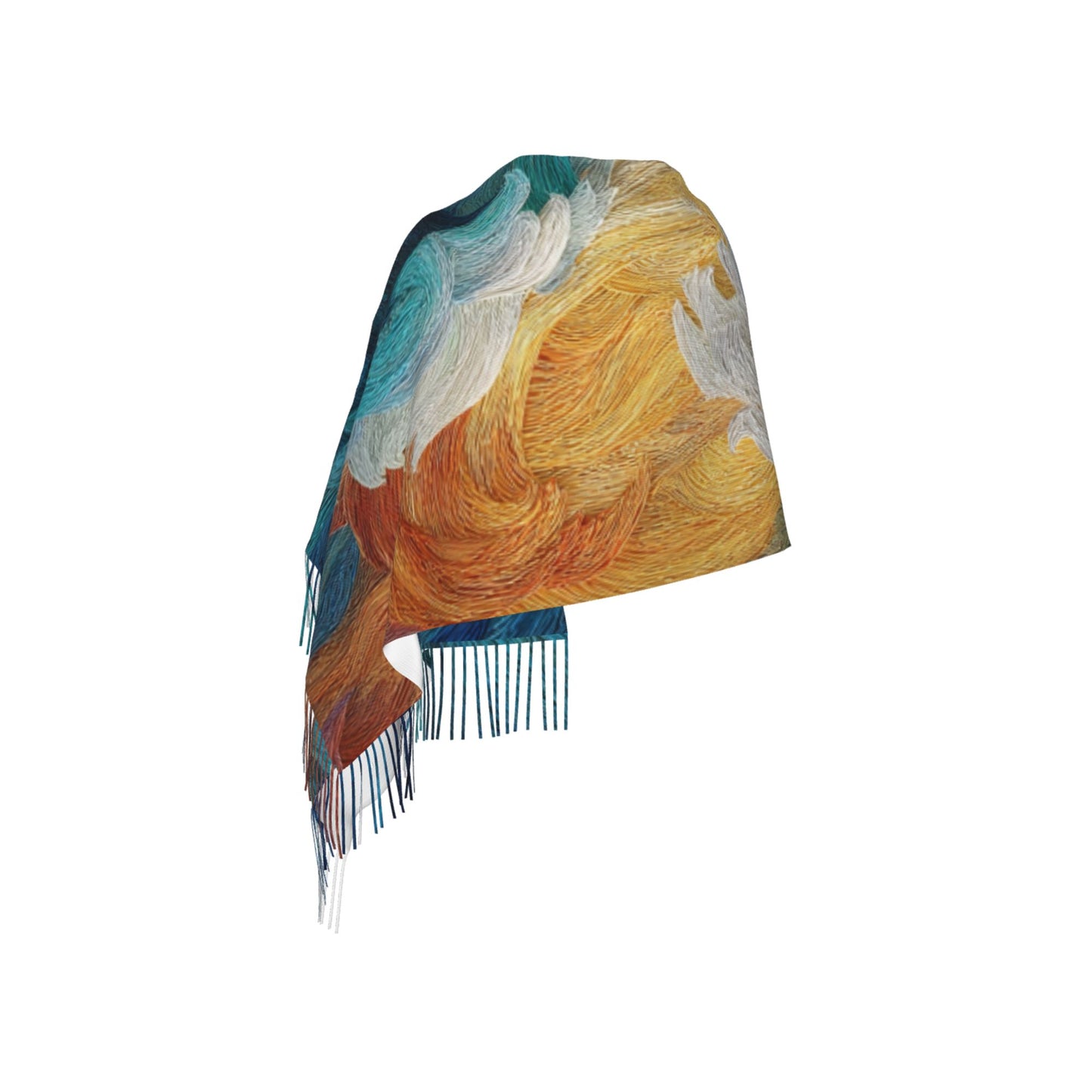 Sea Wave Art Imitation Cashmere Warm Fringed Scarf (77in×27in)