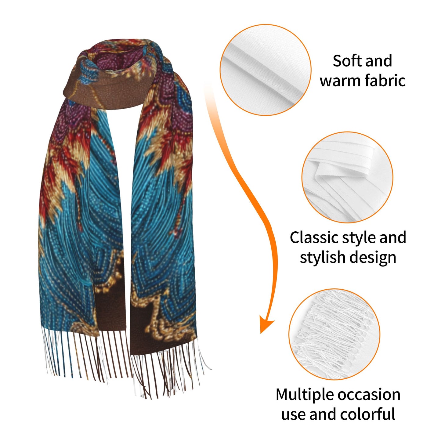 Gorgeous Embroidered Butterfly Imitation Cashmere Warm Fringed Scarf (77in×27in)