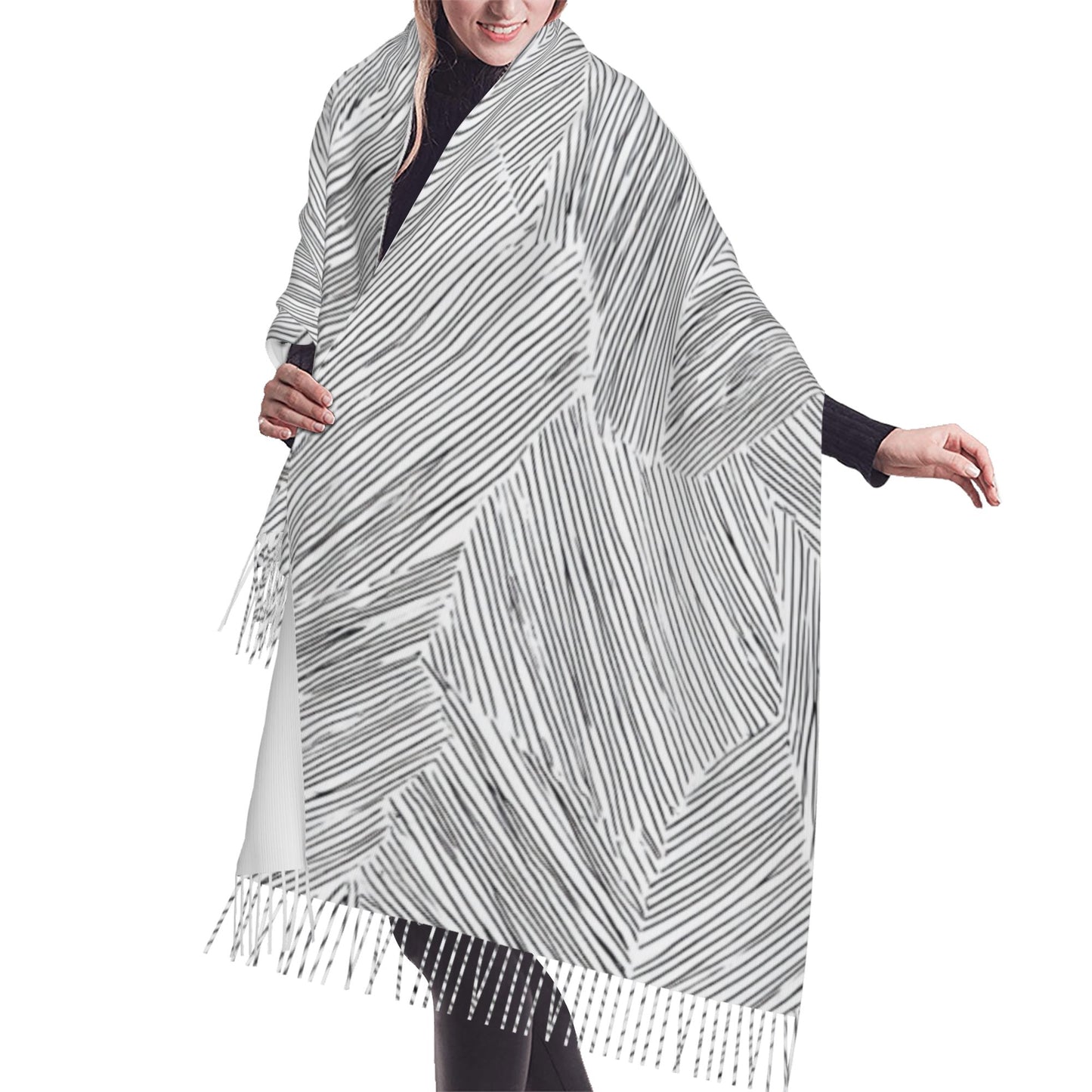 Geometric Line Abstract Imitation Cashmere Warm Fringed Scarf (77in×27in)