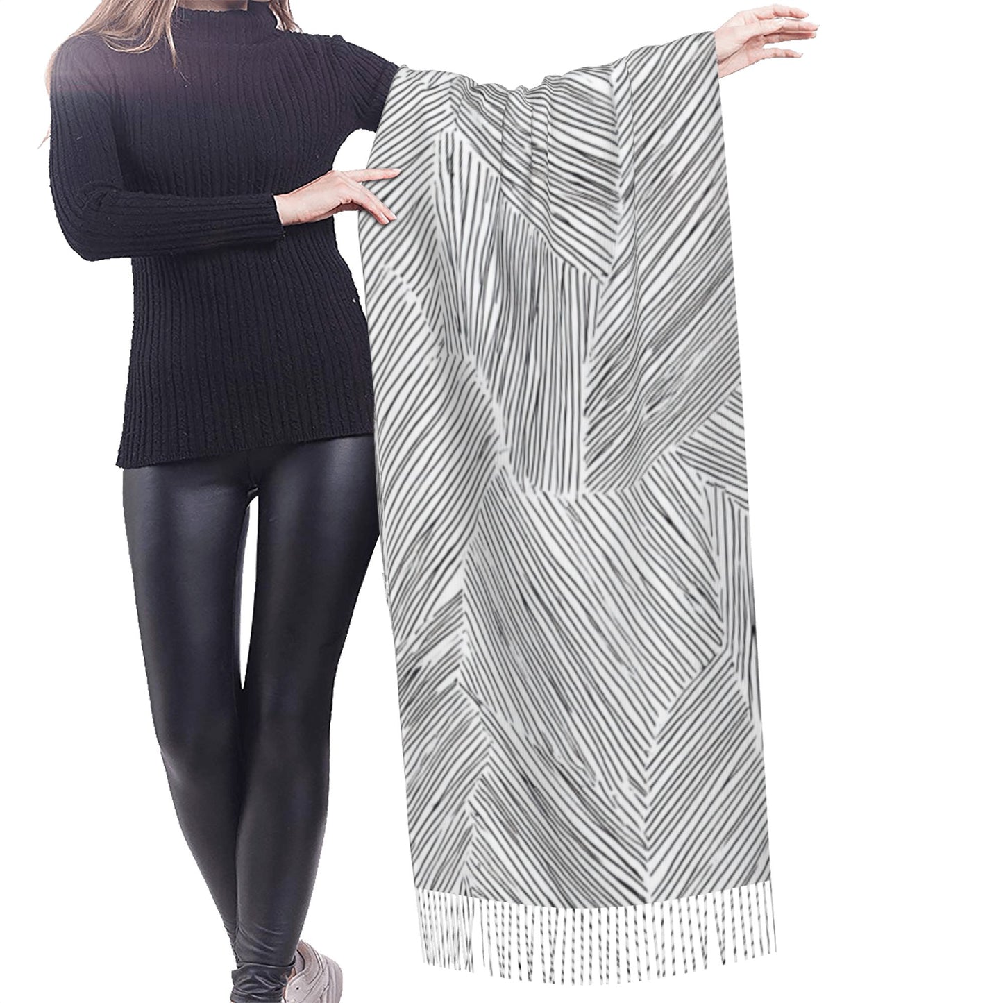 Geometric Line Abstract Imitation Cashmere Warm Fringed Scarf (77in×27in)