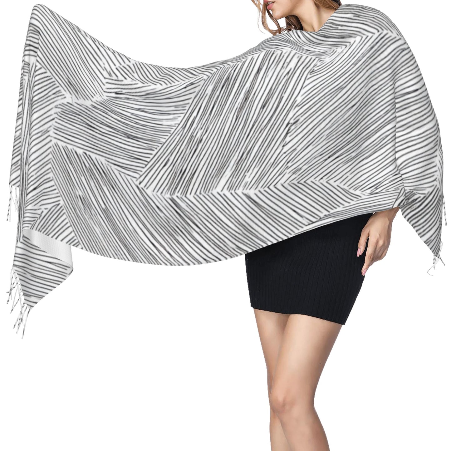 Geometric Line Abstract Imitation Cashmere Warm Fringed Scarf (77in×27in)