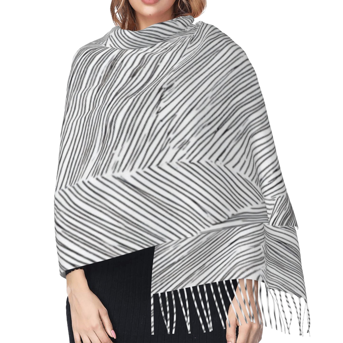Geometric Line Abstract Imitation Cashmere Warm Fringed Scarf (77in×27in)