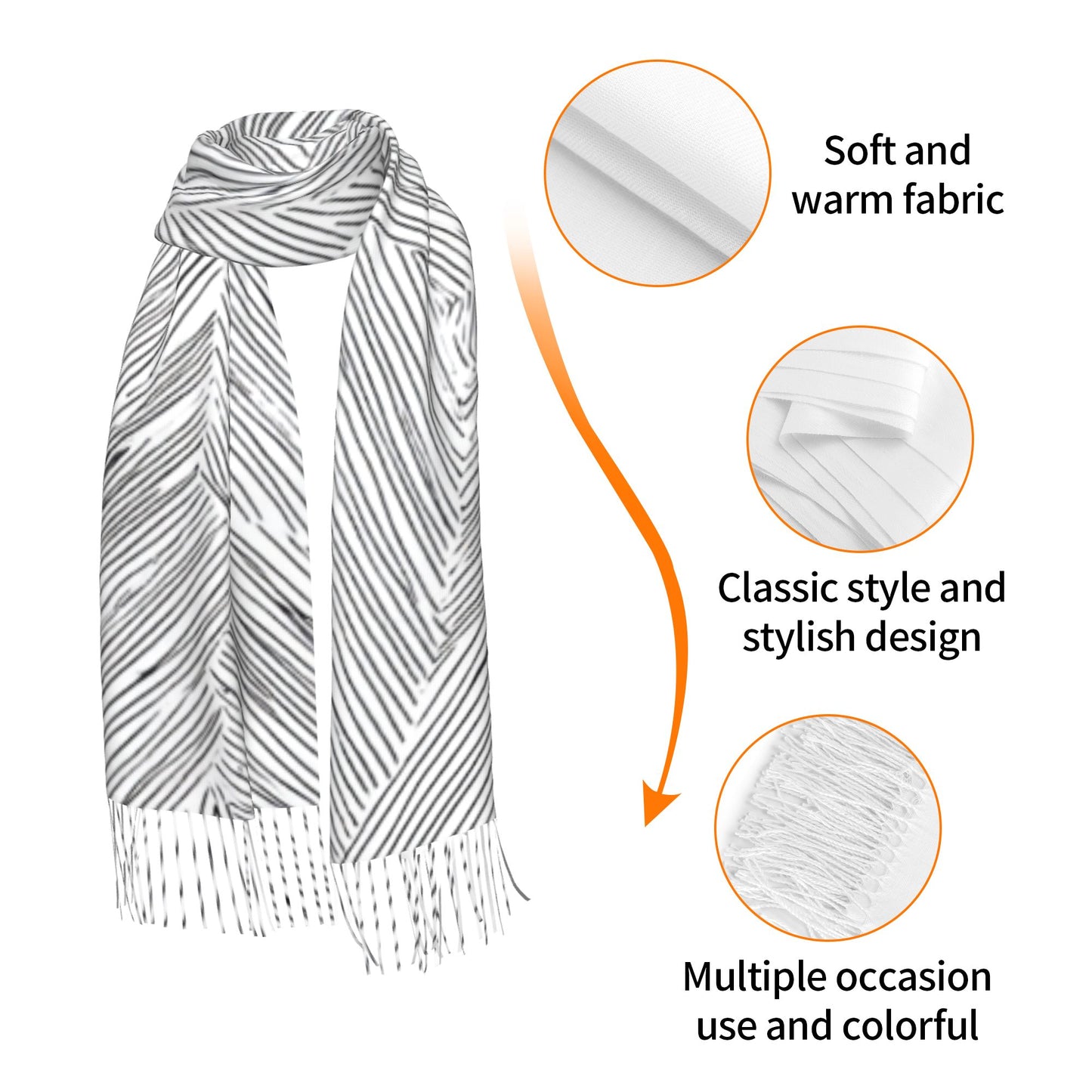 Geometric Line Abstract Imitation Cashmere Warm Fringed Scarf (77in×27in)