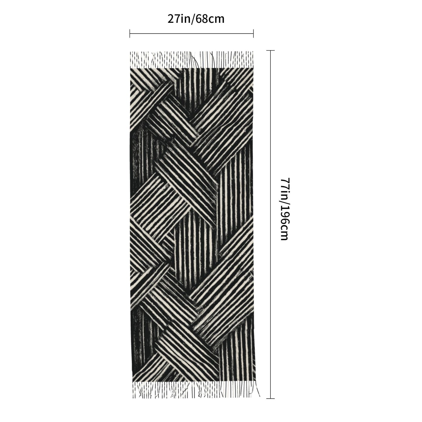 Black & White Geometric Faux Cashmere Tassel Scarf|Soft Long Winter Shawl Wrap|196x68cm