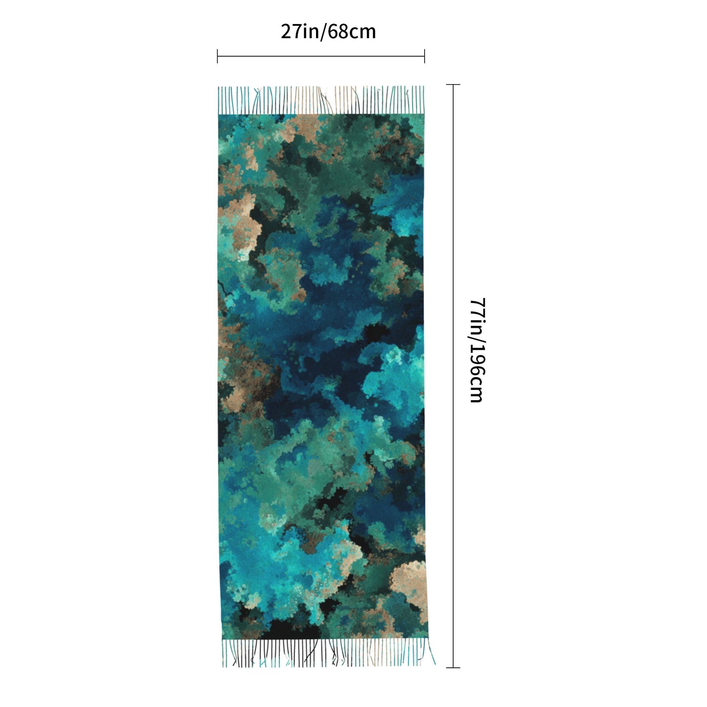 Blue-Green Cloud Pattern Faux Cashmere Tassel Scarf|Soft Warm Long Winter Shawl|77"x27" Artistic Wrap