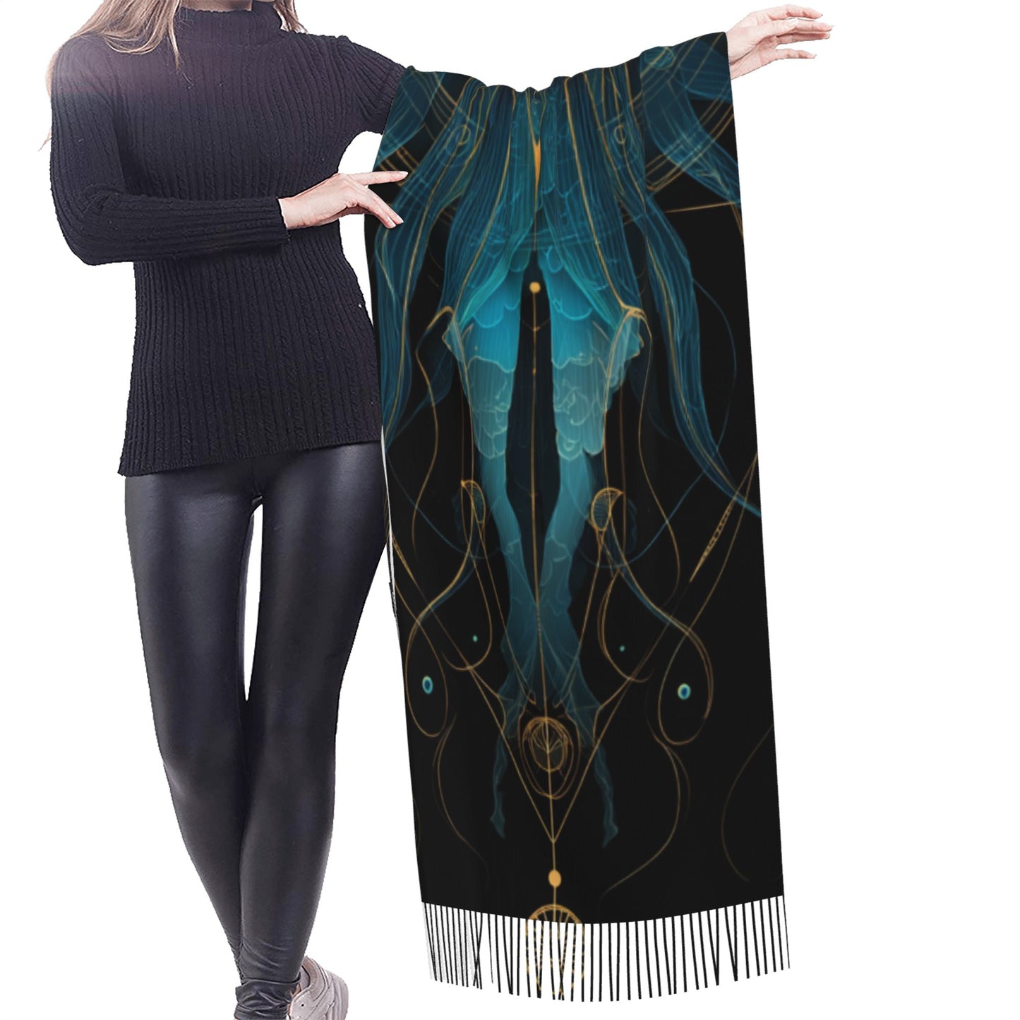 Dreamy Garden Print Faux Cashmere Tassel Scarf|Soft Warm Long Winter Shawl|Floral Artistic Wrap 77"x27"