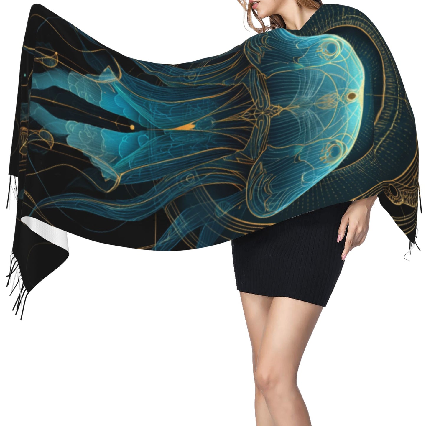 Dreamy Garden Print Faux Cashmere Tassel Scarf|Soft Warm Long Winter Shawl|Floral Artistic Wrap 77"x27"