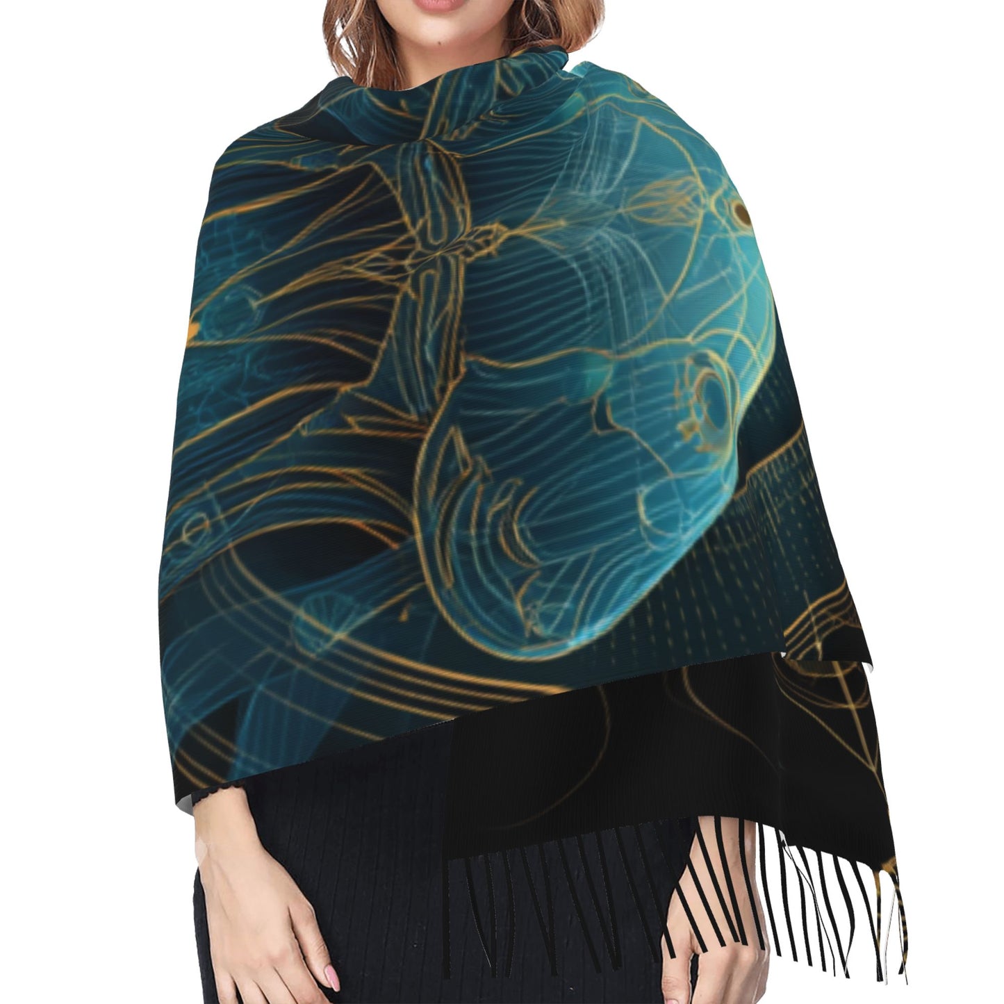 Dreamy Garden Print Faux Cashmere Tassel Scarf|Soft Warm Long Winter Shawl|Floral Artistic Wrap 77"x27"