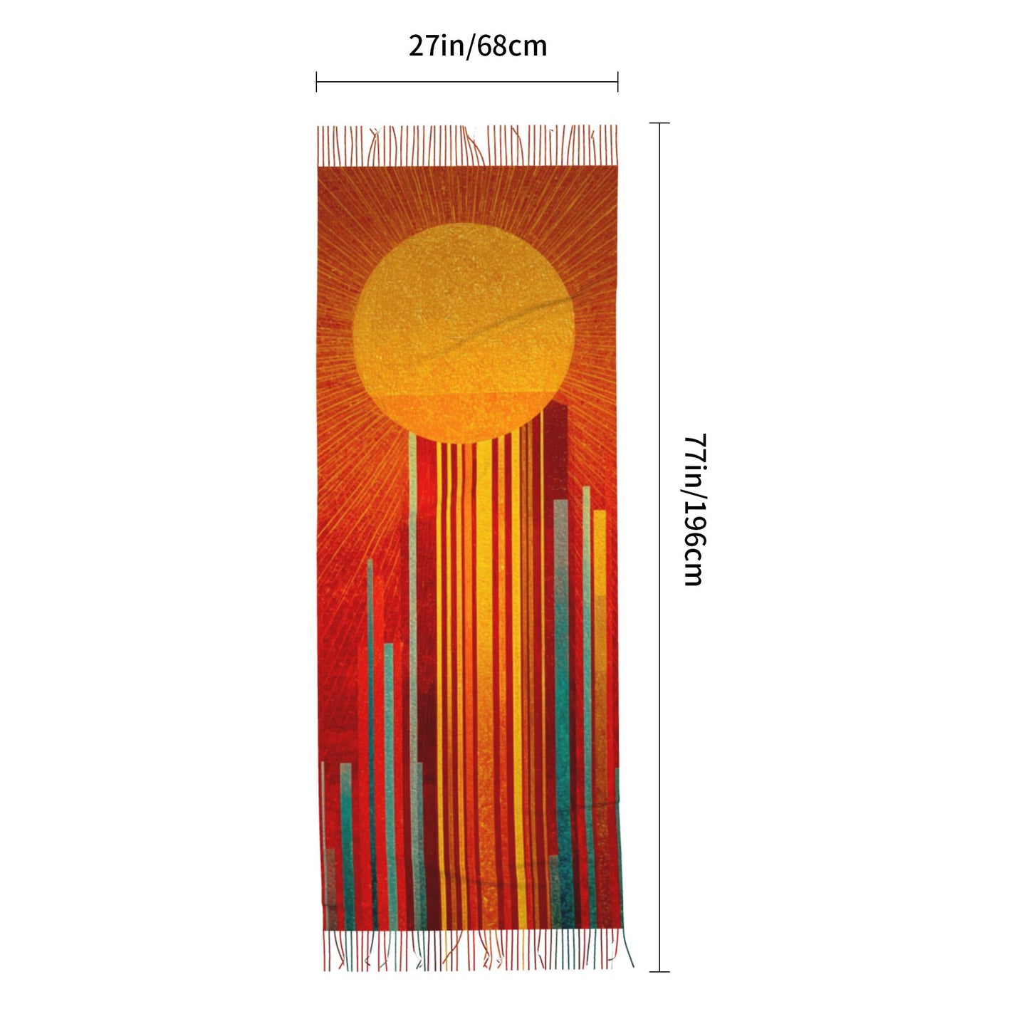 Abstract Sun Design Faux Cashmere Tassel Scarf|Artistic Warm Winter Shawl|Soft Oversized Wrap 77"x27"