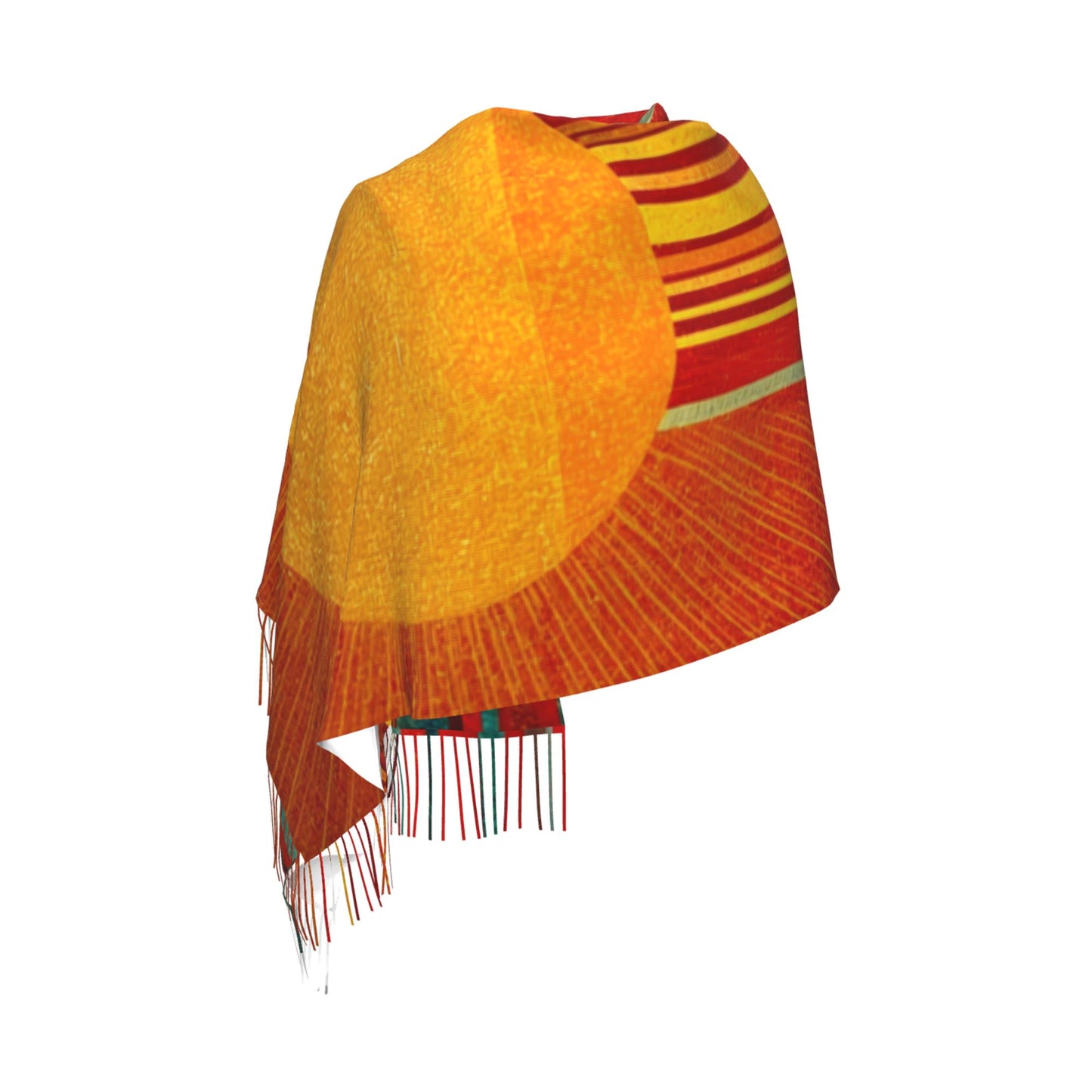 Abstract Sun Design Faux Cashmere Tassel Scarf|Artistic Warm Winter Shawl|Soft Oversized Wrap 77"x27"