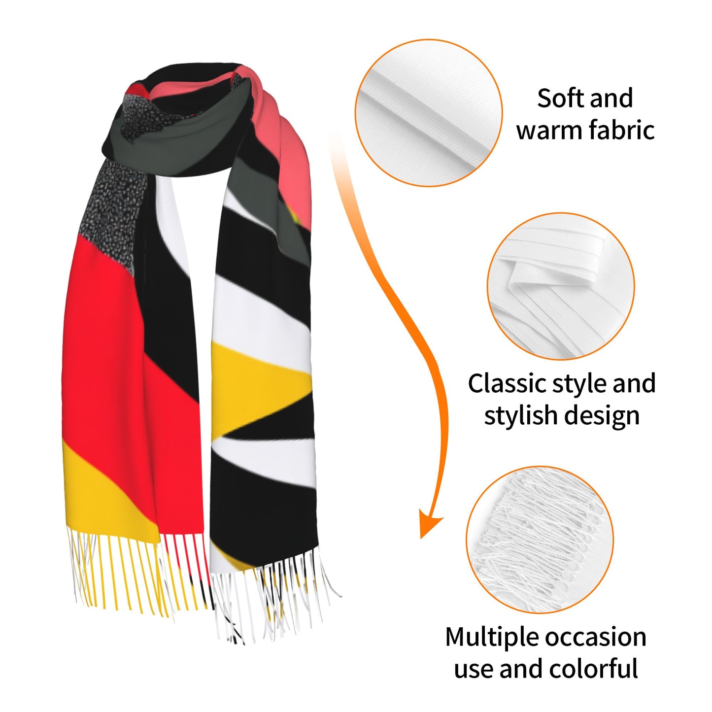 Abstract Pattern Faux Cashmere Tassel Scarf｜Warm Oversized Winter Shawl｜Soft Wrap 77"x27"