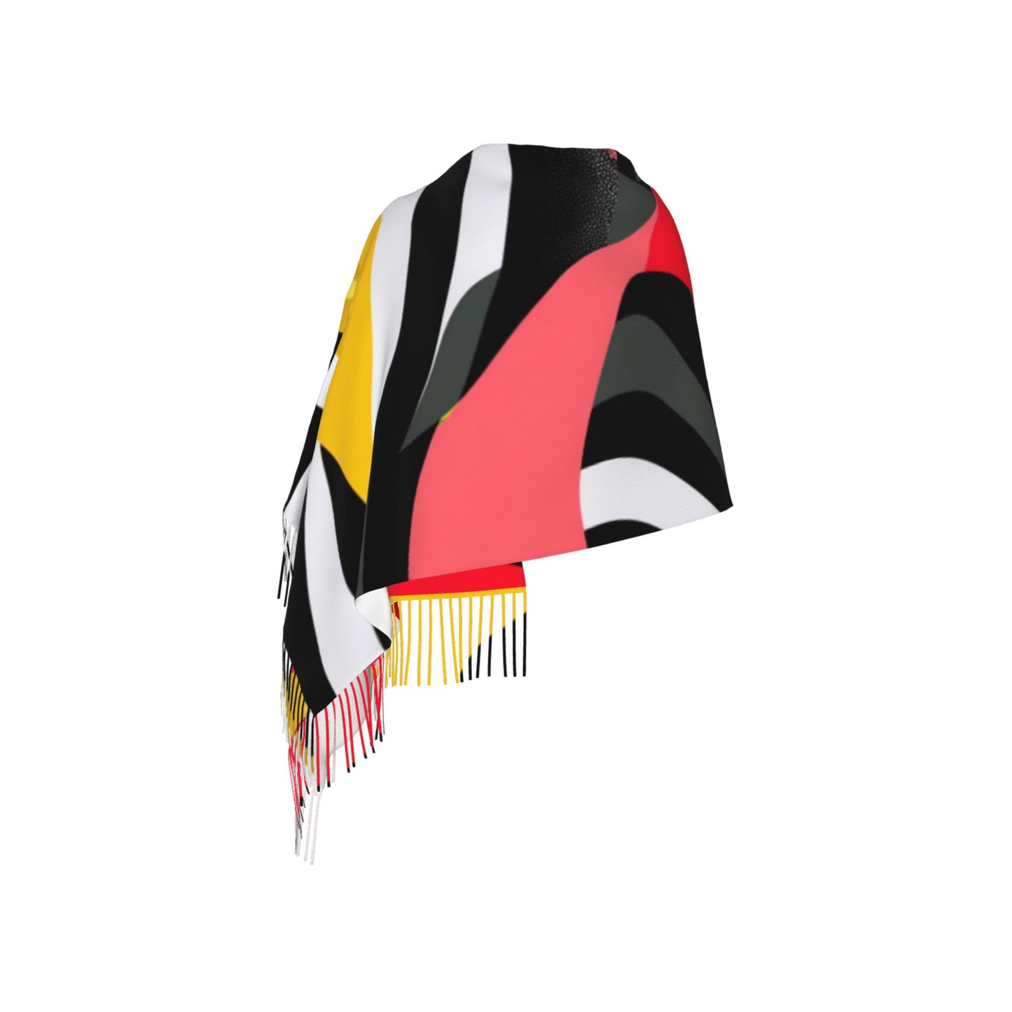 Abstract Pattern Faux Cashmere Tassel Scarf｜Warm Oversized Winter Shawl｜Soft Wrap 77"x27"