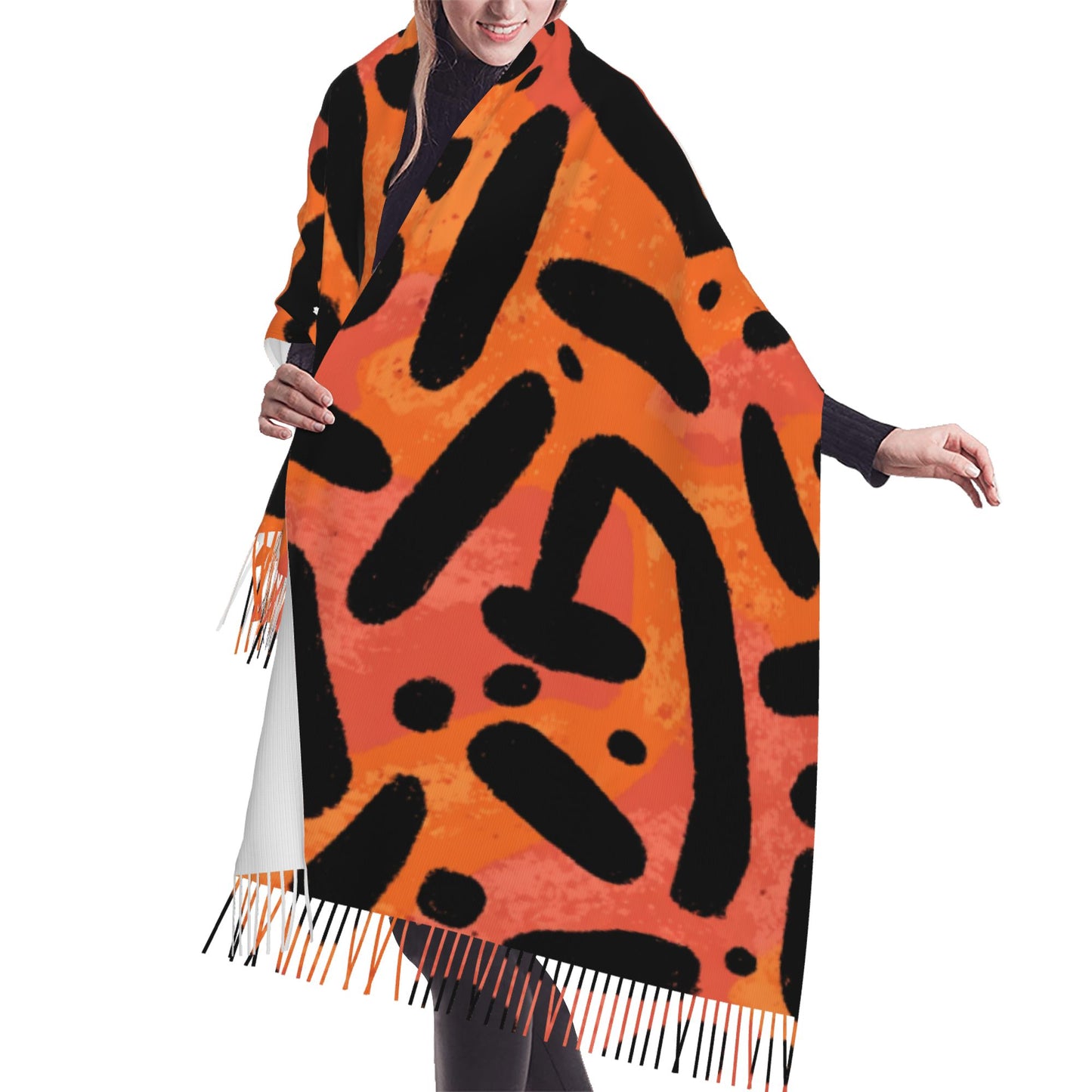 Trendy Geometric Pattern Imitation Cashmere Warm Fringed Scarf (77in×27in)