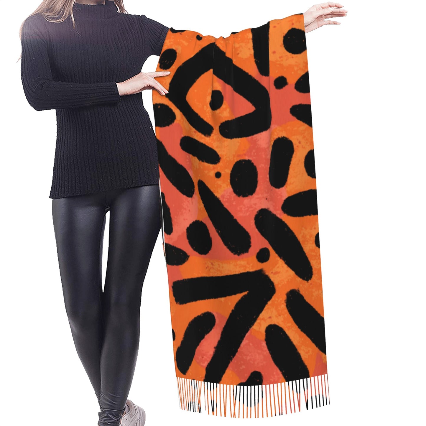 Trendy Geometric Pattern Imitation Cashmere Warm Fringed Scarf (77in×27in)