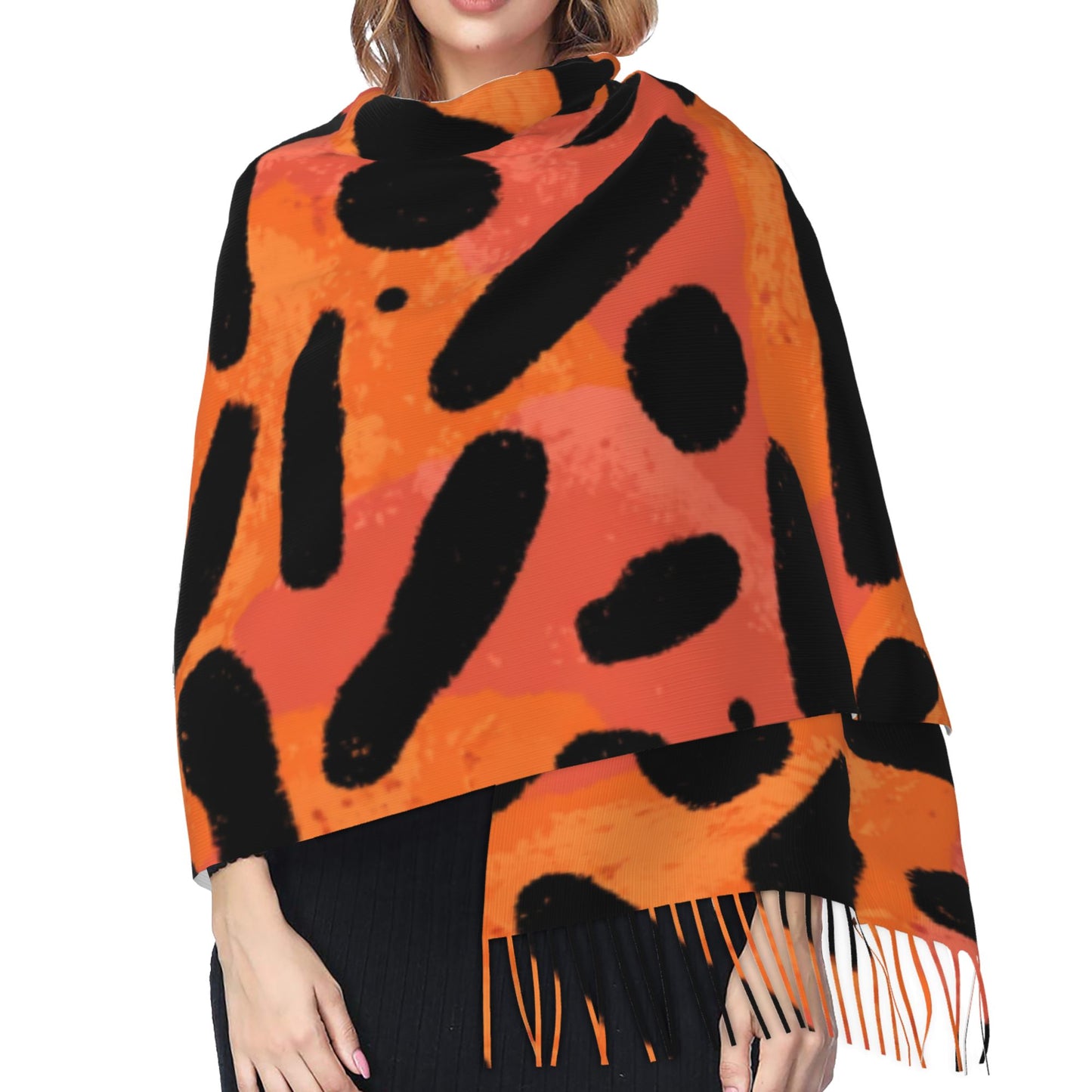Trendy Geometric Pattern Imitation Cashmere Warm Fringed Scarf (77in×27in)