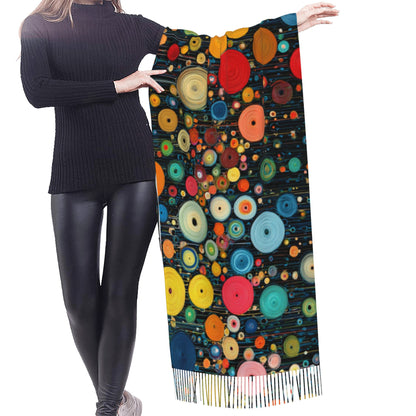 Colorful Polka Dot Art Imitation Cashmere Warm Fringed Scarf (77in×27in)