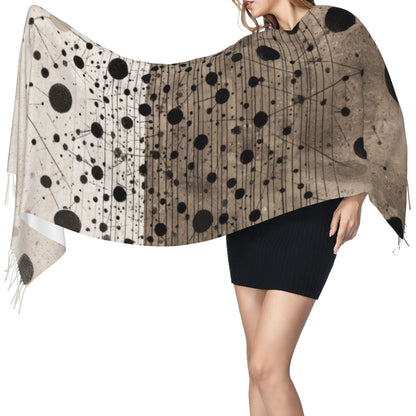 Artistic Polka Dot Contrast Color Imitation Cashmere Warm Fringed Scarf (77in×27in)