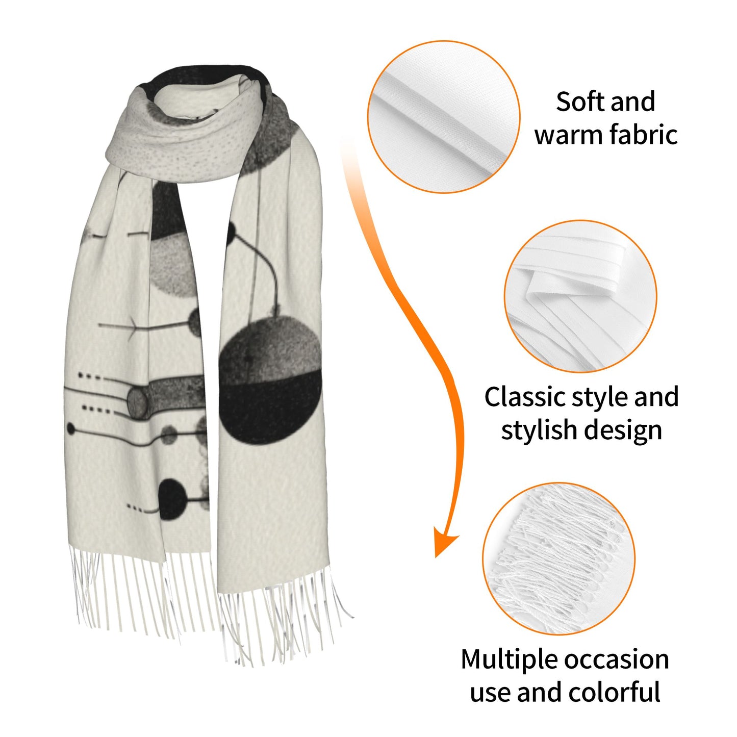 Minimalist Abstract Geometric Imitation Cashmere Warm Fringed Scarf (77in×27in)