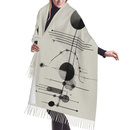 Minimalist Abstract Geometric Imitation Cashmere Warm Fringed Scarf (77in×27in)
