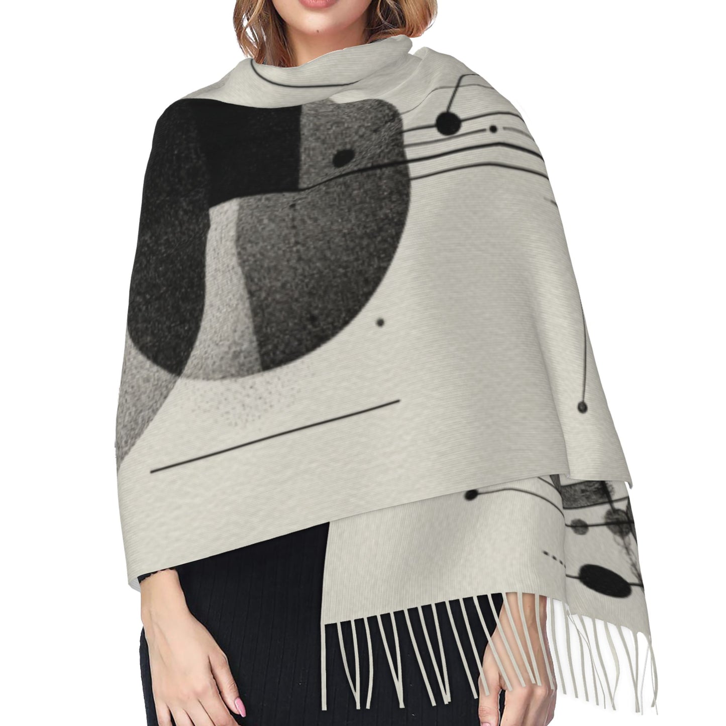 Minimalist Abstract Geometric Imitation Cashmere Warm Fringed Scarf (77in×27in)