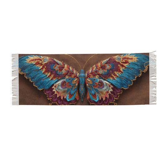 Gorgeous Embroidered Butterfly Imitation Cashmere Warm Fringed Scarf (77in×27in)