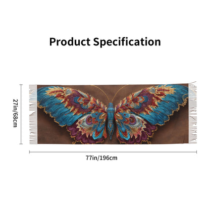 Gorgeous Embroidered Butterfly Imitation Cashmere Warm Fringed Scarf (77in×27in)