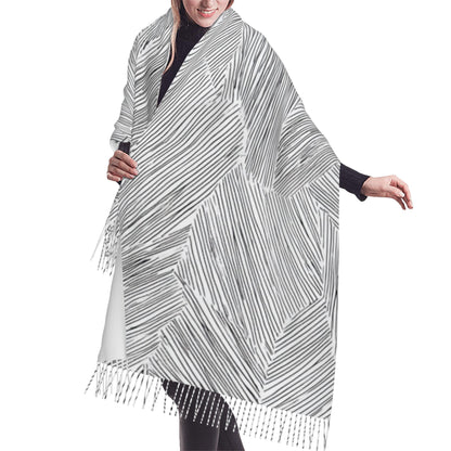 Geometric Line Abstract Imitation Cashmere Warm Fringed Scarf (77in×27in)