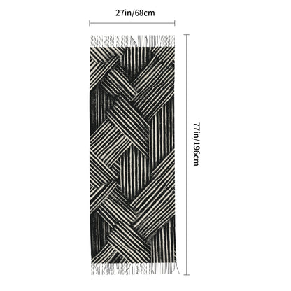 Black & White Geometric Faux Cashmere Tassel Scarf｜Soft Long Winter Shawl Wrap｜196x68cm