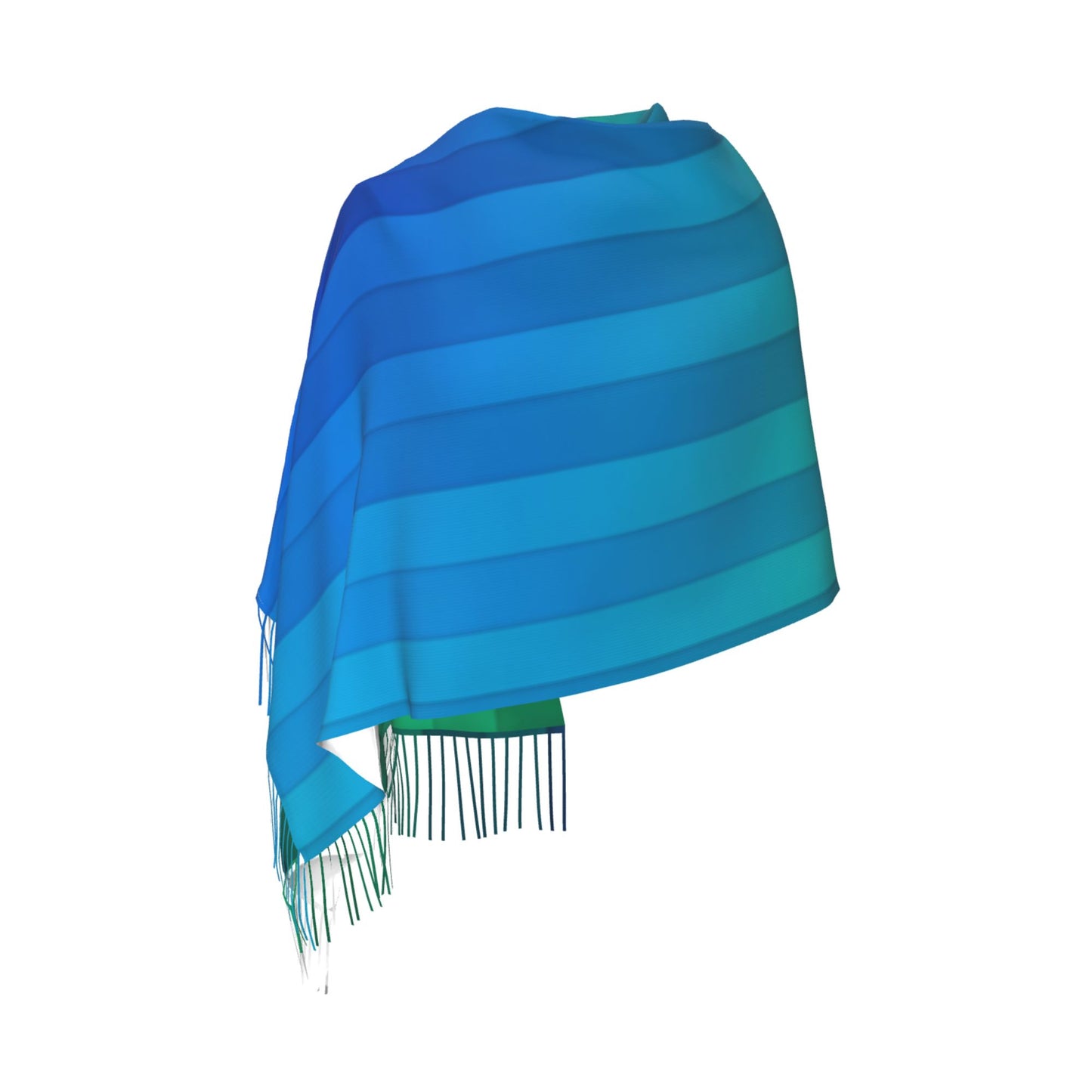 Gradient Blue-Green Stripe Faux Cashmere Tassel Scarf｜Soft Long Winter Wrap｜Oversized Shawl 77"x27"