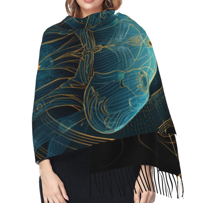 Dreamy Garden Print Faux Cashmere Tassel Scarf｜Soft Warm Long Winter Shawl｜Floral Artistic Wrap 77"x27"