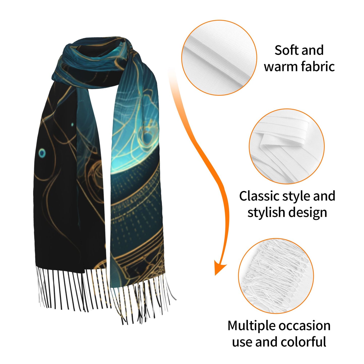 Dreamy Garden Print Faux Cashmere Tassel Scarf｜Soft Warm Long Winter Shawl｜Floral Artistic Wrap 77"x27"