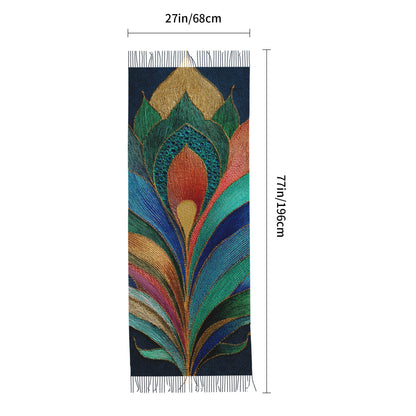 Peacock Feather Pattern Faux Cashmere Tassel Scarf｜Boho Artistic Long Winter Shawl｜Soft Warm Wrap 77"x27"
