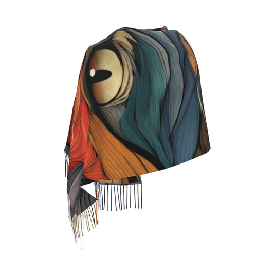 Abstract Cat Face Faux Cashmere Tassel Scarf｜Art-Inspired Soft Warm Wrap｜Stylish Winter Shawl 77"x27"